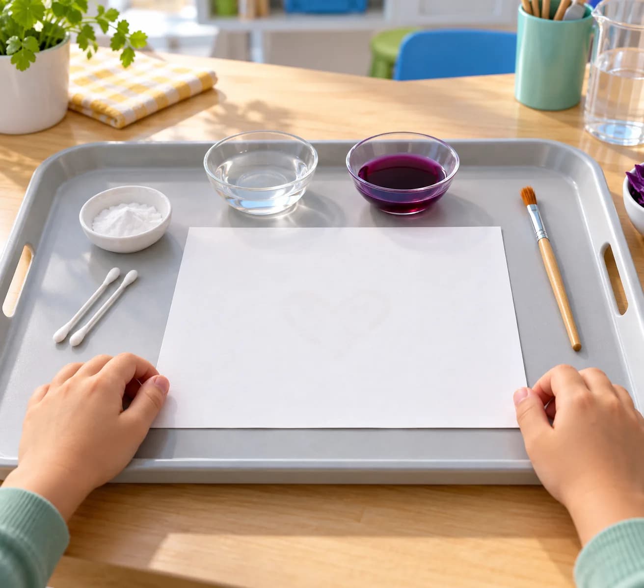 Étape 5 : Laisse la feuille à plat pendant 30 minutes pour qu’elle sèche à l’air. Observe ensuite le message de face, puis légèrement de côté, sans déplacer la