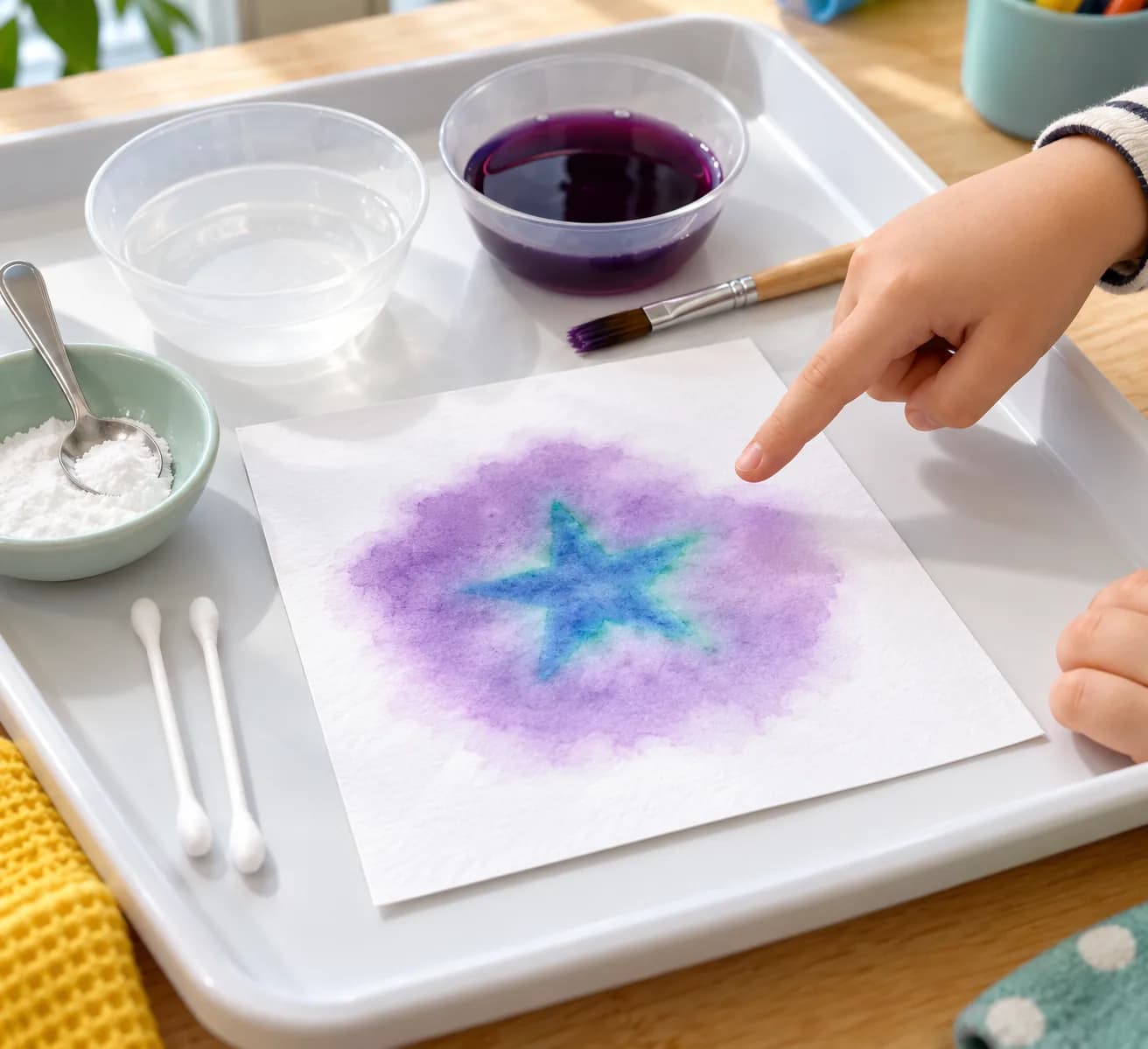 Étape 7 : Observe aussitôt la couleur des lettres et celle du papier voisin. Laisse la feuille à plat et compare encore les couleurs après quelques minutes.