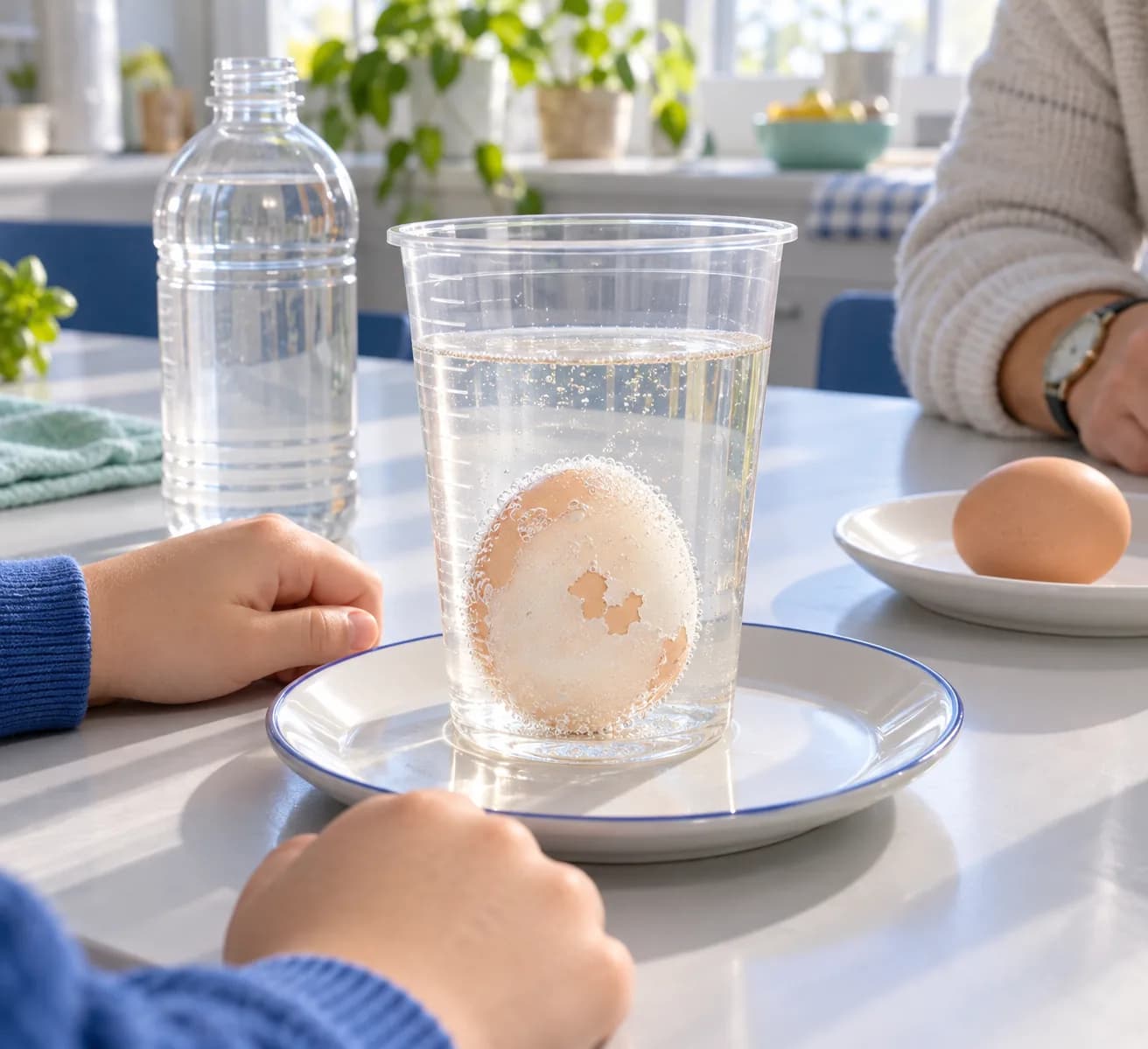 Étape 5 : Observe de nouveau l’œuf pendant les 24 heures suivantes, sans le sortir du gobelet. Repère les zones où la coquille est encore visible.